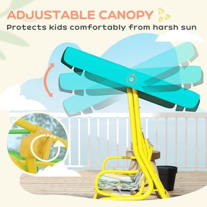 Kids' Patio Swing, 2-Seater Children's Swing with Adjustable Canopy, Safety Belts — Garden/Patio Swing Bench for Ages 3–6, Up to 132 lb, Green