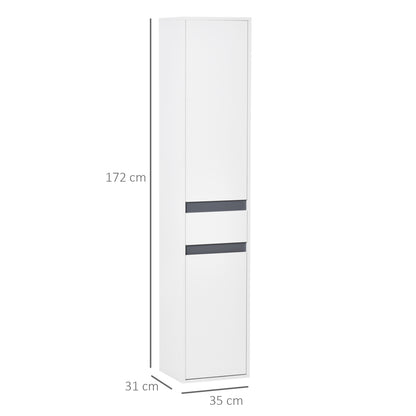 Contemporary Style Bathroom Column Storage Cabinet 2 Cabinets 3 Shelves and Sliding Drawer Particle Boards White