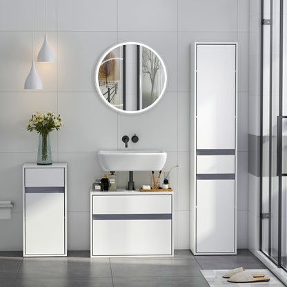 Contemporary Style Bathroom Column Storage Cabinet 2 Cabinets 3 Shelves and Sliding Drawer Particle Boards White