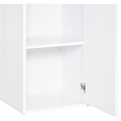 Contemporary Style Bathroom Column Storage Cabinet 2 Cabinets 3 Shelves and Sliding Drawer Particle Boards White