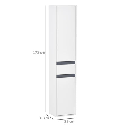 Contemporary Style Bathroom Column Storage Cabinet 2 Cabinets 3 Shelves and Sliding Drawer Particle Boards White