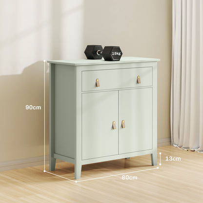 Sideboard Cabinet with Drawer and Double Door, Adjustable Shelf, PU Handles, Modern Style Buffet for Dining Room & Kitchen, 31.5 x 15.7 x 35.4 in, Light Green