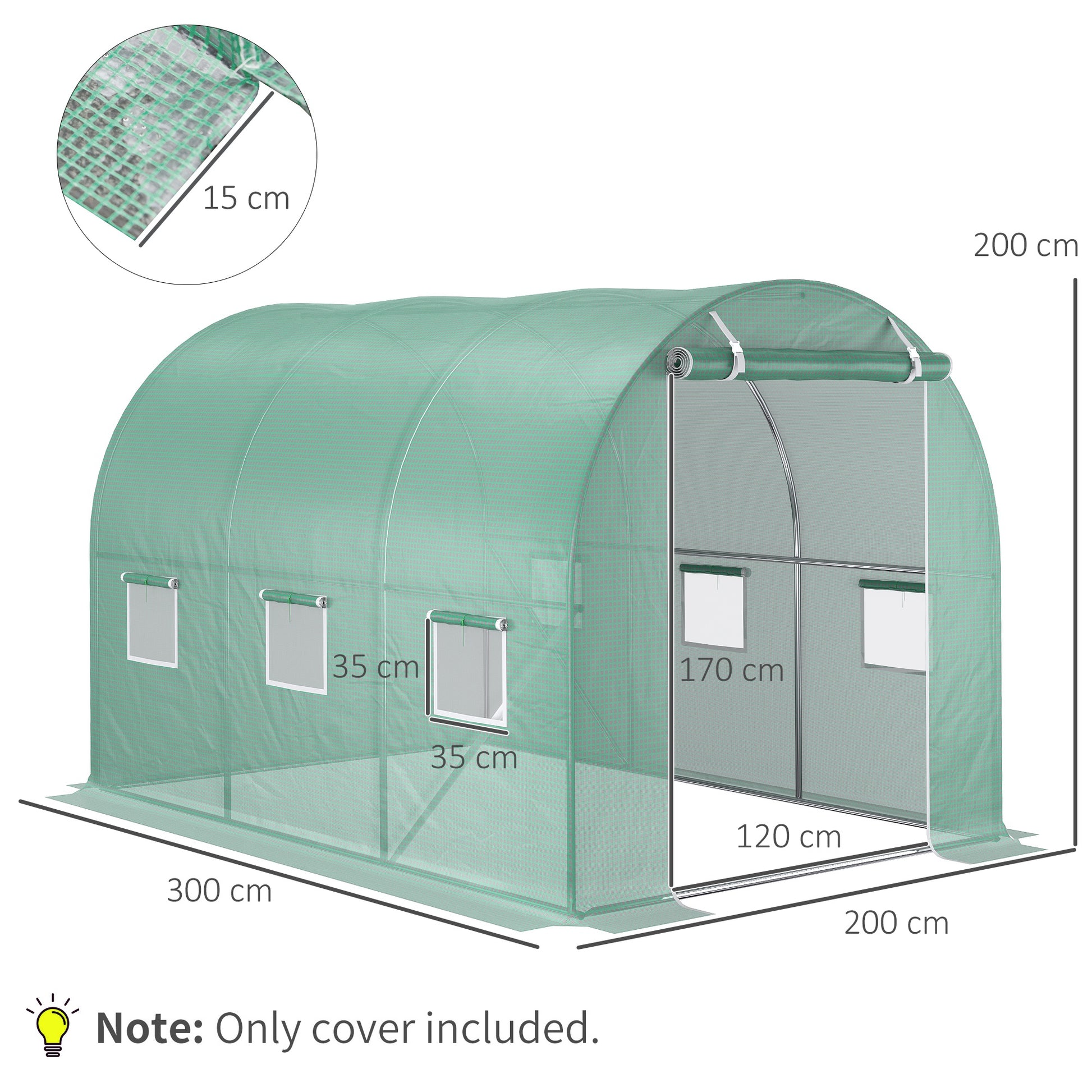 Greenhouse Cover Film 3x2x2m, Waterproof Garden Film with UV Protection, PE Film, Cover for Gardening Greenhouse Tunnel, Tunnel Film for Outdoor Area, Plants, Green