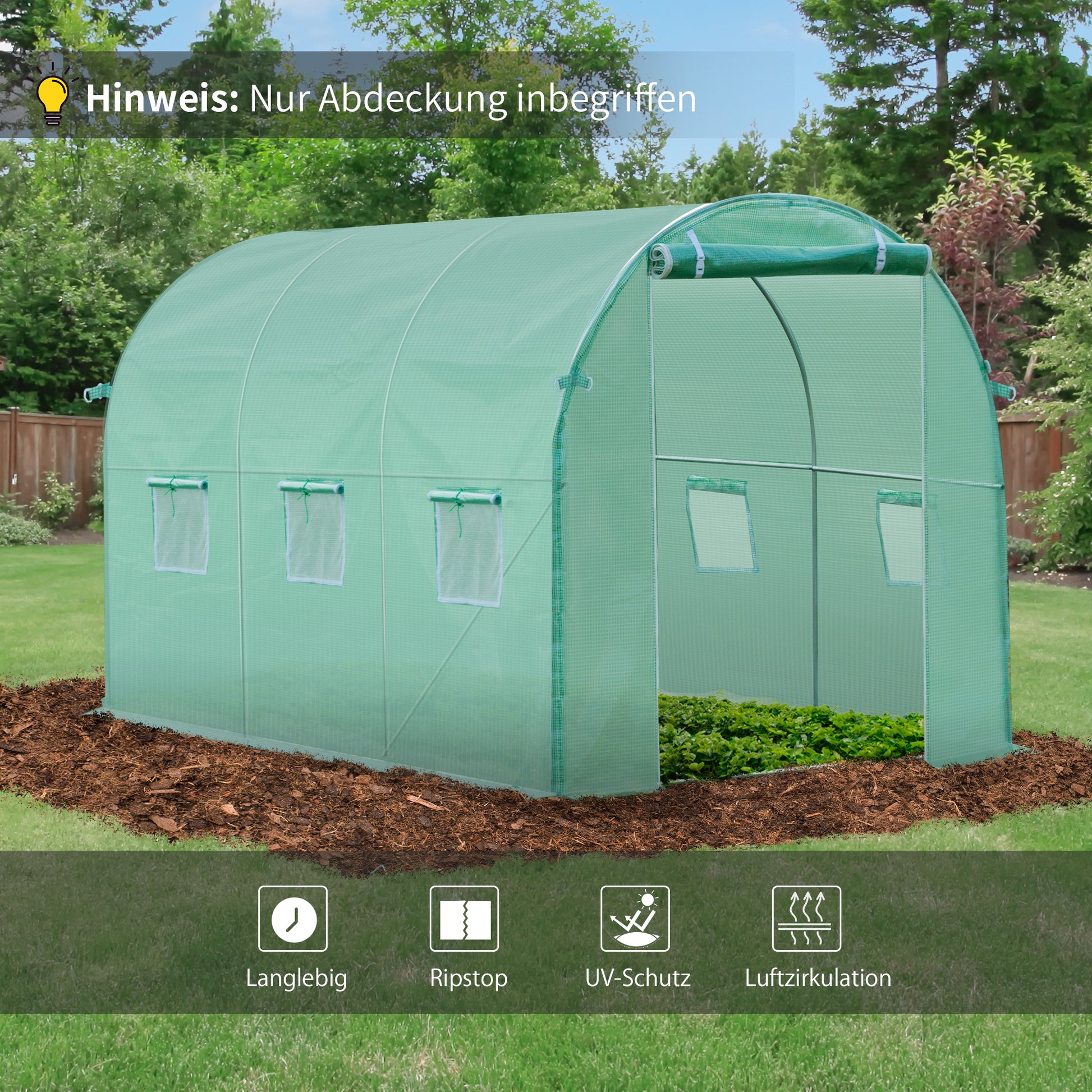 Greenhouse Cover Film 3x2x2m, Waterproof Garden Film with UV Protection, PE Film, Cover for Gardening Greenhouse Tunnel, Tunnel Film for Outdoor Area, Plants, Green