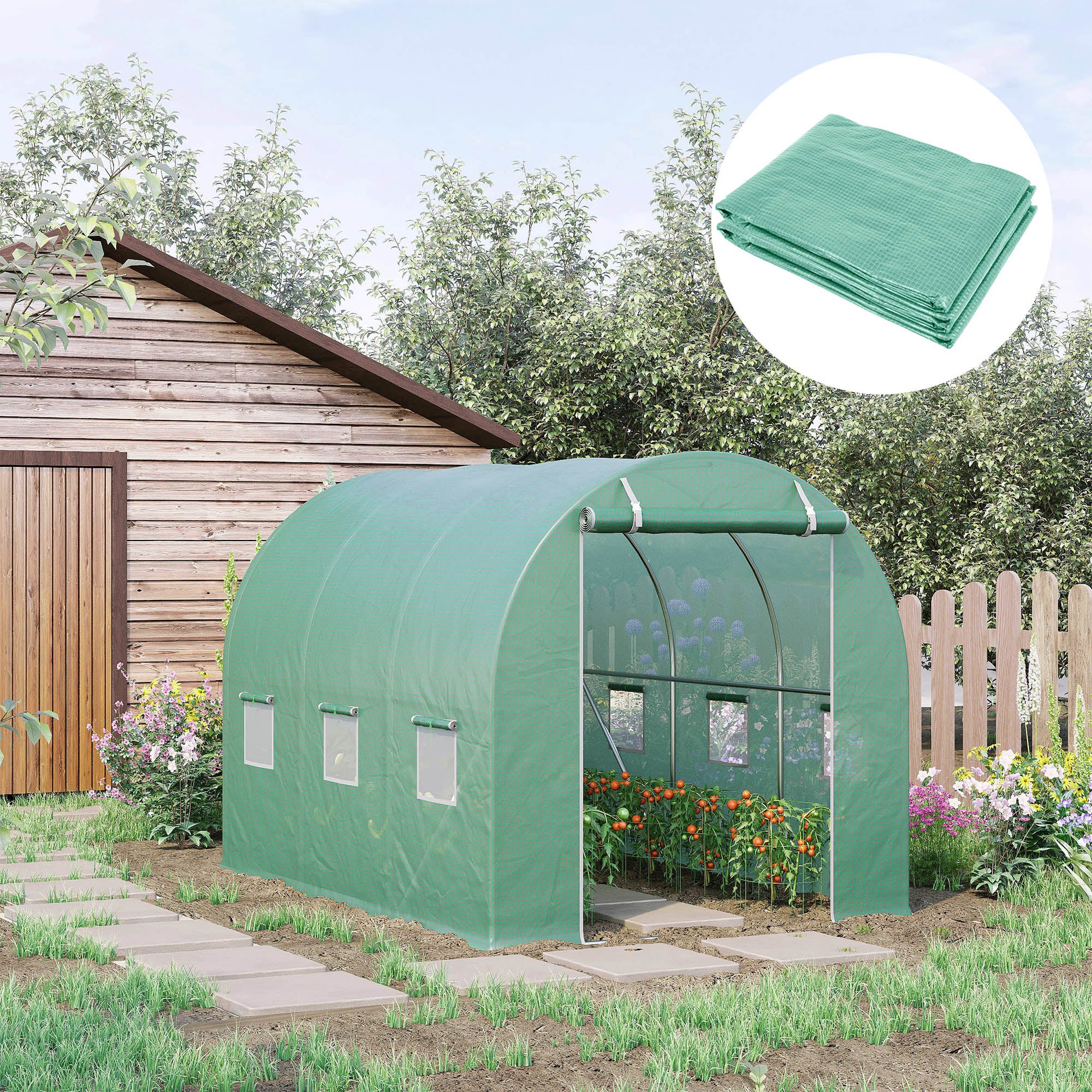 Greenhouse Cover Film 3x2x2m, Waterproof Garden Film with UV Protection, PE Film, Cover for Gardening Greenhouse Tunnel, Tunnel Film for Outdoor Area, Plants, Green