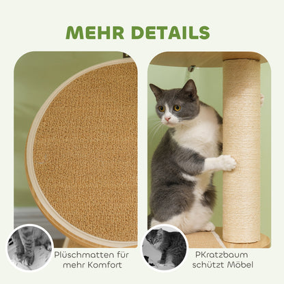 Cat Tree, Ceiling-high Cat Scratching Post, 230-250 cm, Climbing Tree with Hammock, Adjustable Height Cat Tree, Play Tree with Anti-tip Protection, Plush, Oak+Cream
