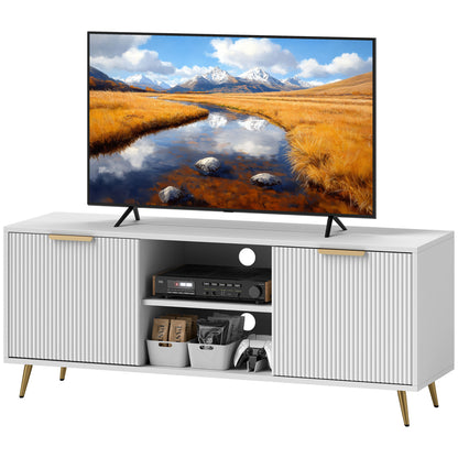 Modern TV Cabinet TV Stand with 2 Open Compartments and 2 Doors TV Unit for 55-inch TV 120x35x48 cm White