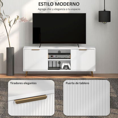 Modern TV Cabinet TV Stand with 2 Open Compartments and 2 Doors TV Unit for 55-inch TV 120x35x48 cm White