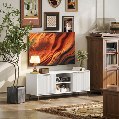 Modern TV Cabinet TV Stand with 2 Open Compartments and 2 Doors TV Unit for 55-inch TV 120x35x48 cm White