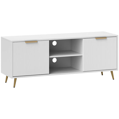 Modern TV Cabinet TV Stand with 2 Open Compartments and 2 Doors TV Unit for 55-inch TV 120x35x48 cm White