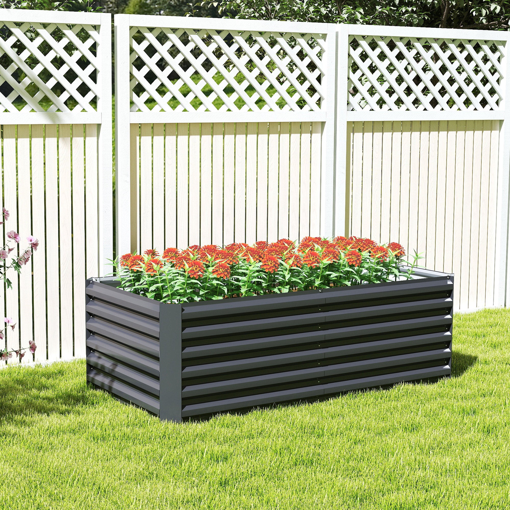 Galvanized Steel Raised Garden Bed 71 x 35.4 x 22.6 in — Deep Planter with Support Rods & Open Bottom, Weatherproof Herb and Vegetable Planter for Garden & Balcony, Dark Gray