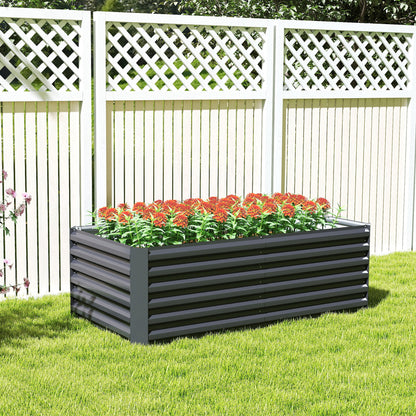 Galvanized Steel Raised Garden Bed 71 x 35.4 x 22.6 in — Deep Planter with Support Rods & Open Bottom, Weatherproof Herb and Vegetable Planter for Garden & Balcony, Dark Gray