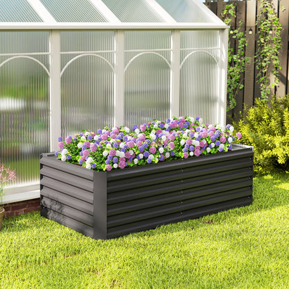 Galvanized Steel Raised Garden Bed 71 x 35.4 x 22.6 in — Deep Planter with Support Rods & Open Bottom, Weatherproof Herb and Vegetable Planter for Garden & Balcony, Dark Gray