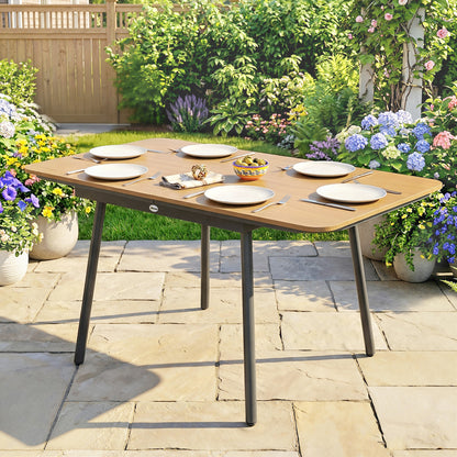 55.1 x 31.5 in Outdoor Dining Table for 6 – Weather-Resistant WPC Wood-Look Top, Rust-Resistant Metal Frame, Adjustable Feet, Rectangular Patio/Balcony Table (Teak)
