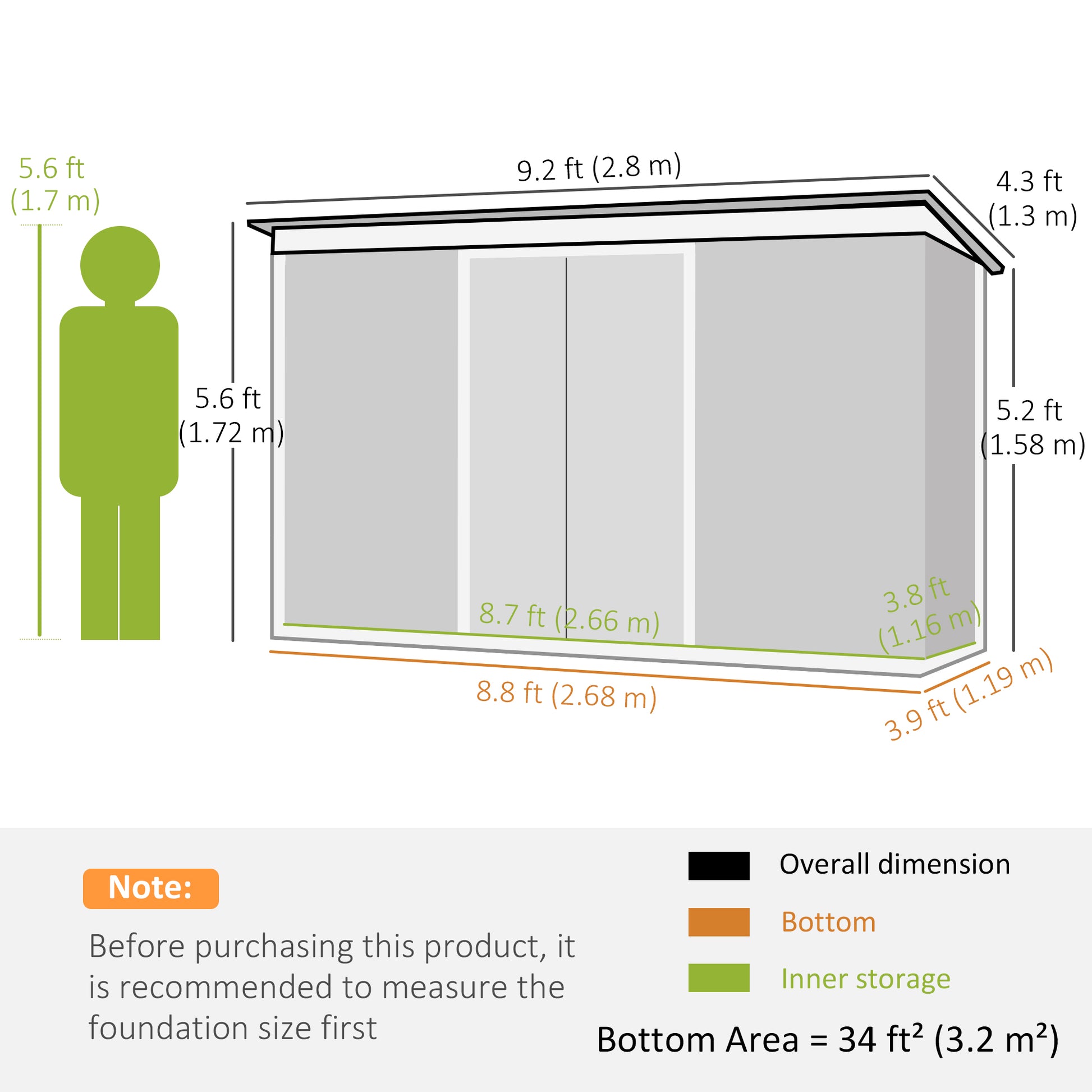 Metal Tool Shed 6.3m³ 280x130x172cm Equipment Shed with Pent Roof Sliding Door Weatherproof Garden House Outdoor Garden Shed Cabinet for Backyard Outdoor Area Anthracite, Dark Gray