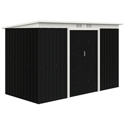 Metal Tool Shed 6.3m³ 280x130x172cm Equipment Shed with Pent Roof Sliding Door Weatherproof Garden House Outdoor Garden Shed Cabinet for Backyard Outdoor Area Anthracite, Dark Gray