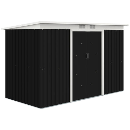 Metal Tool Shed 6.3m³ 280x130x172cm Equipment Shed with Pent Roof Sliding Door Weatherproof Garden House Outdoor Garden Shed Cabinet for Backyard Outdoor Area Anthracite, Dark Gray