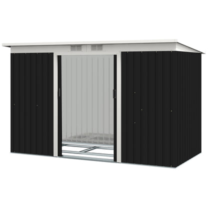 Metal Tool Shed 6.3m³ 280x130x172cm Equipment Shed with Pent Roof Sliding Door Weatherproof Garden House Outdoor Garden Shed Cabinet for Backyard Outdoor Area Anthracite, Dark Gray