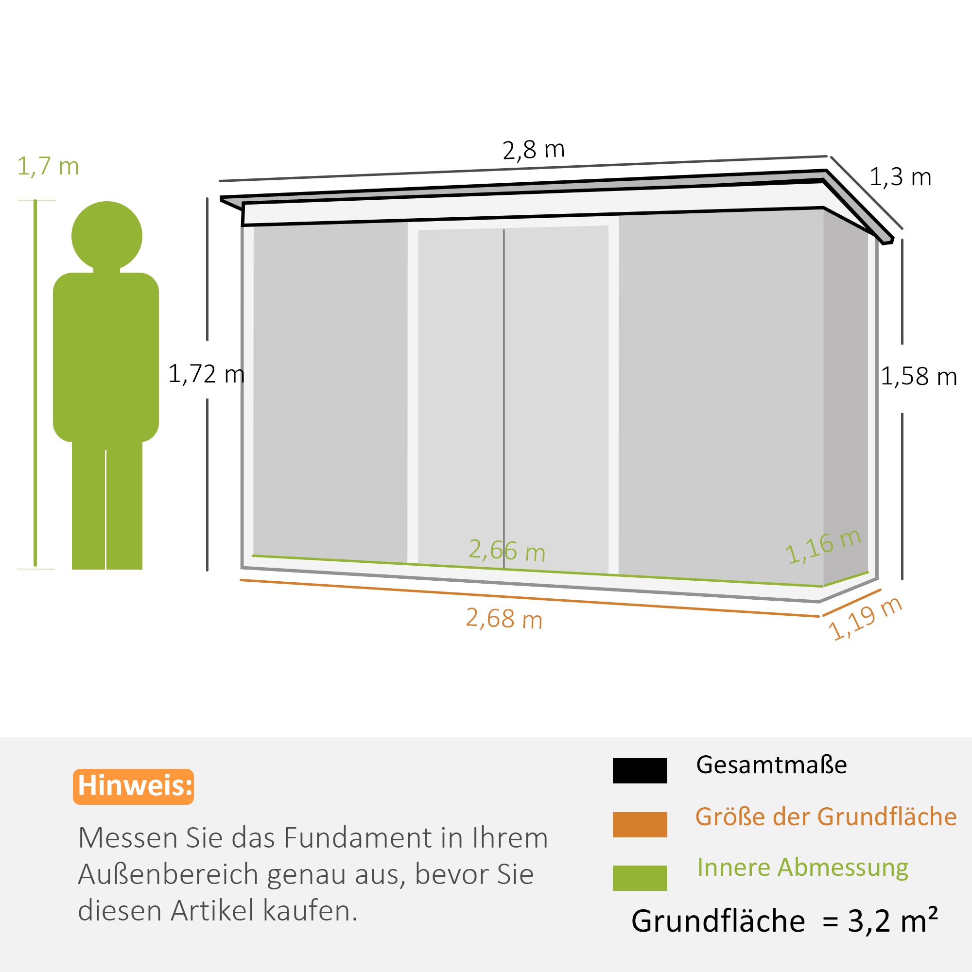 Metal Tool Shed 6.3m³ 280x130x172cm Equipment Shed with Pent Roof Sliding Door Weatherproof Garden House Outdoor Garden Shed Cabinet for Backyard Outdoor Area Anthracite, Dark Gray