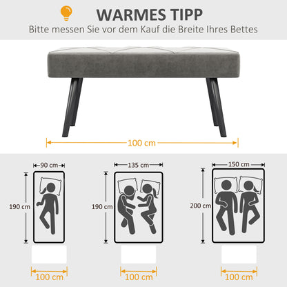 Upholstered Seat Bench in Velvet Look, Bed Bench with X-Pattern, Steel Legs, Shoe Bench for Bedroom, Living Room, Hallway, 100 x 36 x 45 cm, Gray