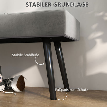 Upholstered Seat Bench in Velvet Look, Bed Bench with X-Pattern, Steel Legs, Shoe Bench for Bedroom, Living Room, Hallway, 100 x 36 x 45 cm, Gray