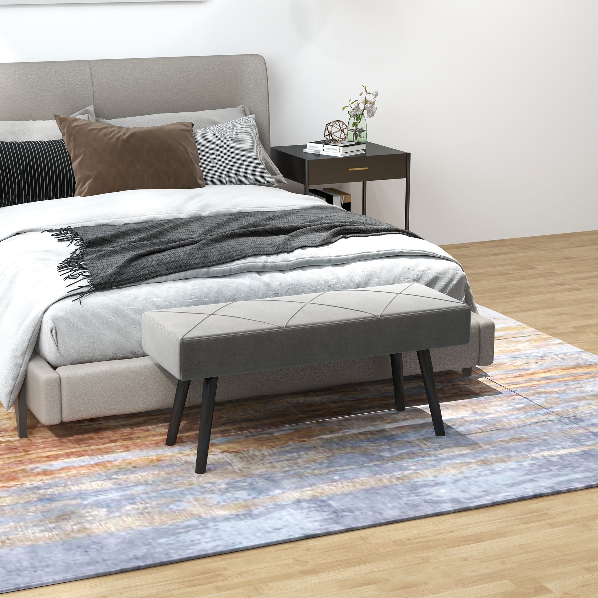 Upholstered Seat Bench in Velvet Look, Bed Bench with X-Pattern, Steel Legs, Shoe Bench for Bedroom, Living Room, Hallway, 100 x 36 x 45 cm, Gray