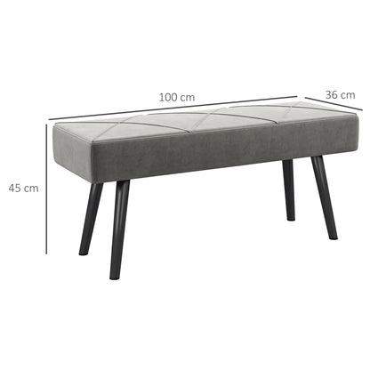 Upholstered Seat Bench in Velvet Look, Bed Bench with X-Pattern, Steel Legs, Shoe Bench for Bedroom, Living Room, Hallway, 100 x 36 x 45 cm, Gray