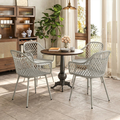 Set of 4 Outdoor Patio Chairs — Diamond Back, UV-Resistant PP Seats, Metal Legs, Gray