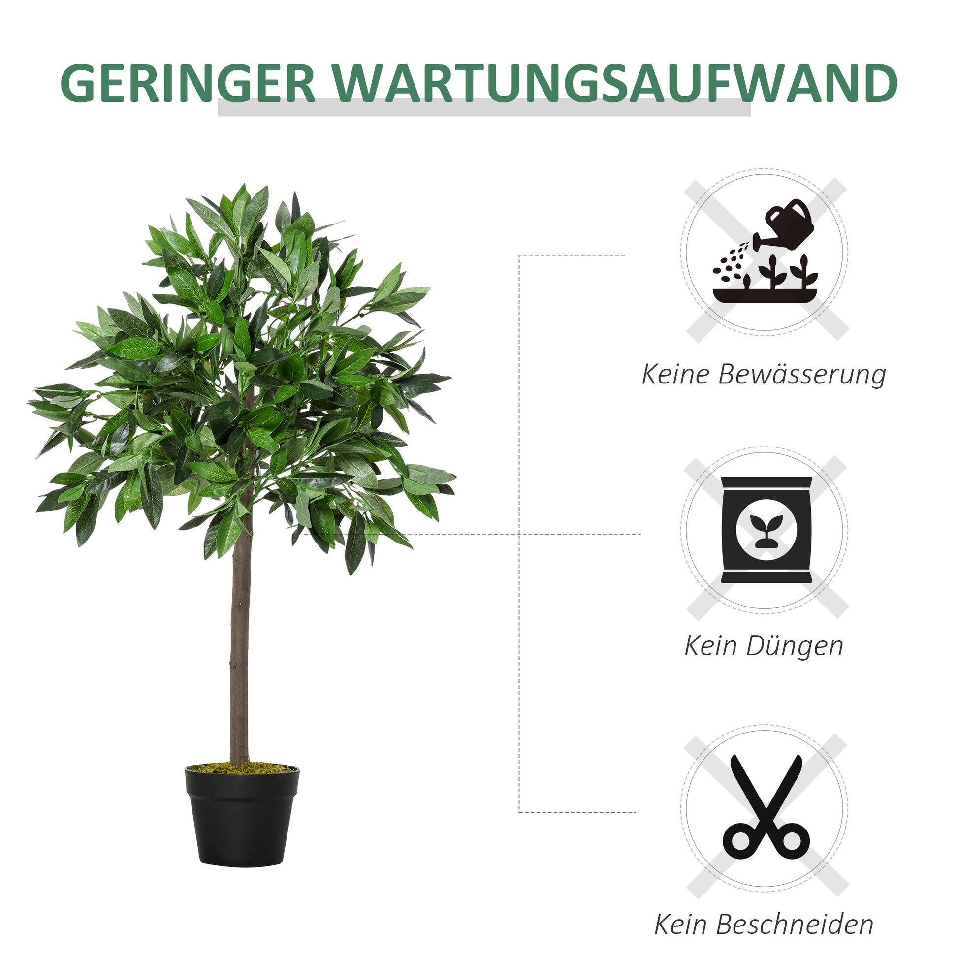 Set of 2 Artificial Laurel Trees, 90 cm Artificial Plants in Cement Pots, Indoor Plant, Artificial Plants for Indoor, Outdoor, Decorative Plants, Green