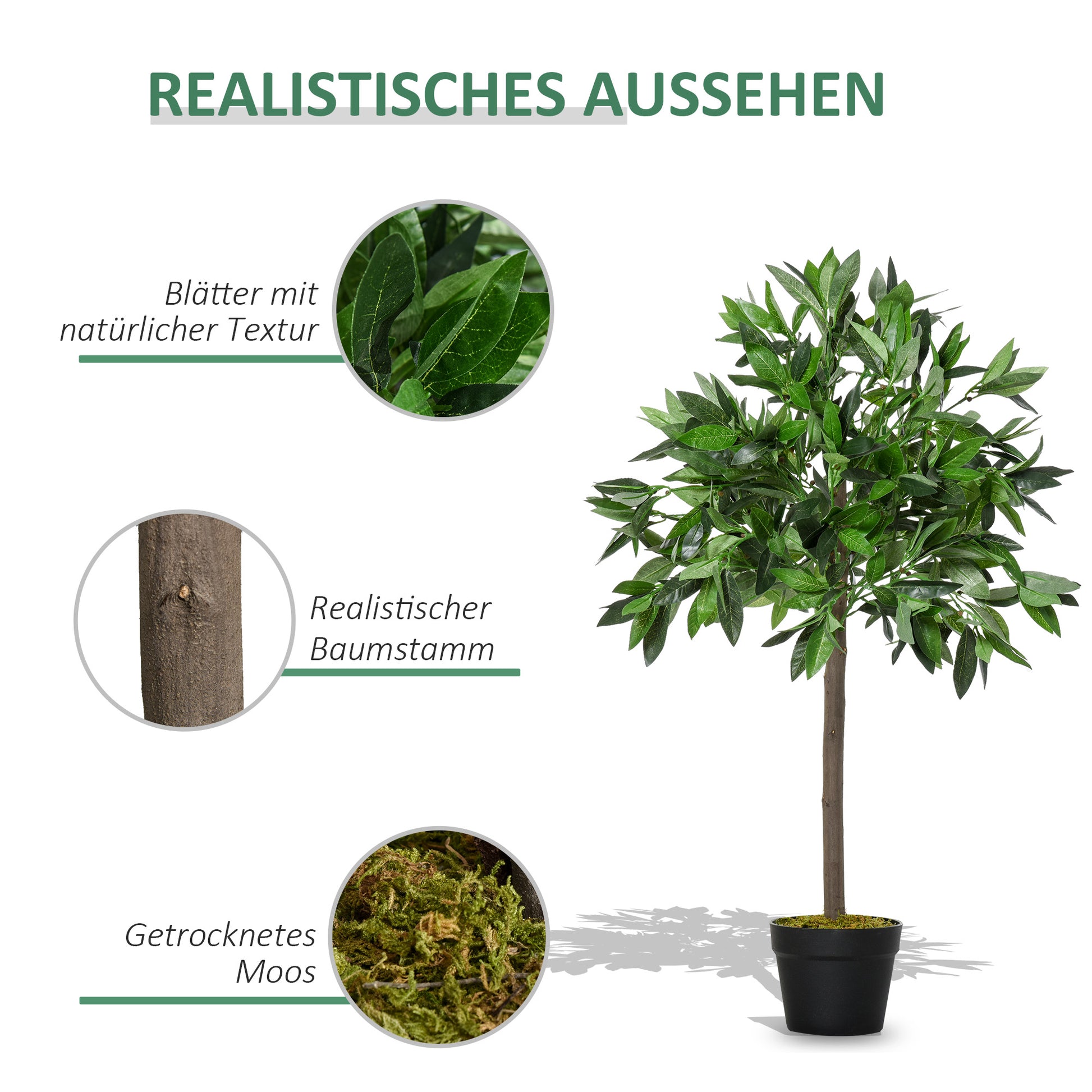 Set of 2 Artificial Laurel Trees, 90 cm Artificial Plants in Cement Pots, Indoor Plant, Artificial Plants for Indoor, Outdoor, Decorative Plants, Green