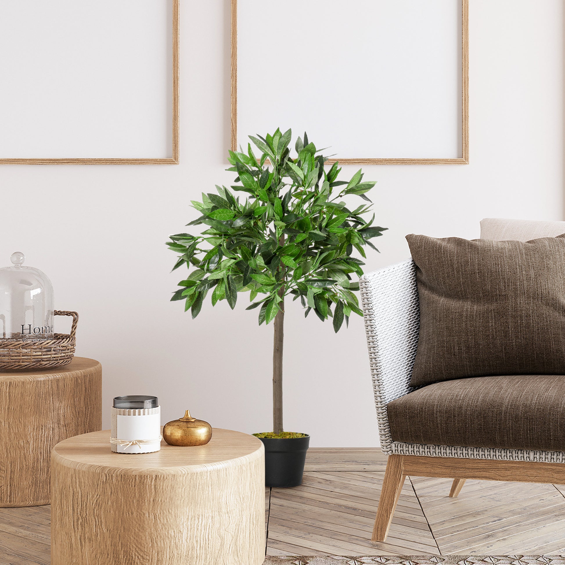 Set of 2 Artificial Laurel Trees, 90 cm Artificial Plants in Cement Pots, Indoor Plant, Artificial Plants for Indoor, Outdoor, Decorative Plants, Green