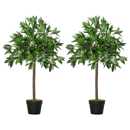 Set of 2 Artificial Laurel Trees, 90 cm Artificial Plants in Cement Pots, Indoor Plant, Artificial Plants for Indoor, Outdoor, Decorative Plants, Green