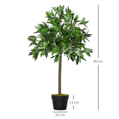 Set of 2 Artificial Laurel Trees, 90 cm Artificial Plants in Cement Pots, Indoor Plant, Artificial Plants for Indoor, Outdoor, Decorative Plants, Green