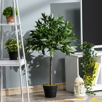 Set of 2 Artificial Laurel Trees, 90 cm Artificial Plants in Cement Pots, Indoor Plant, Artificial Plants for Indoor, Outdoor, Decorative Plants, Green
