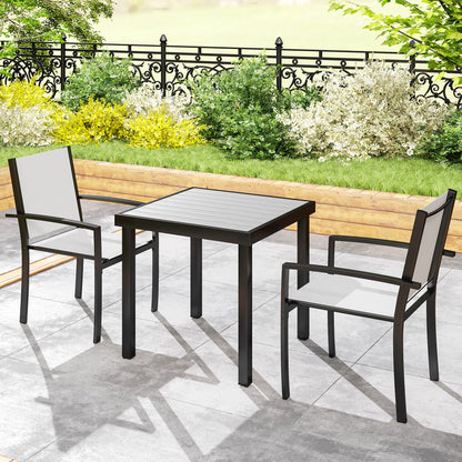 Set of 2 stackable outdoor garden chairs with armrests, steel frame for garden, pool, terrace, light gray