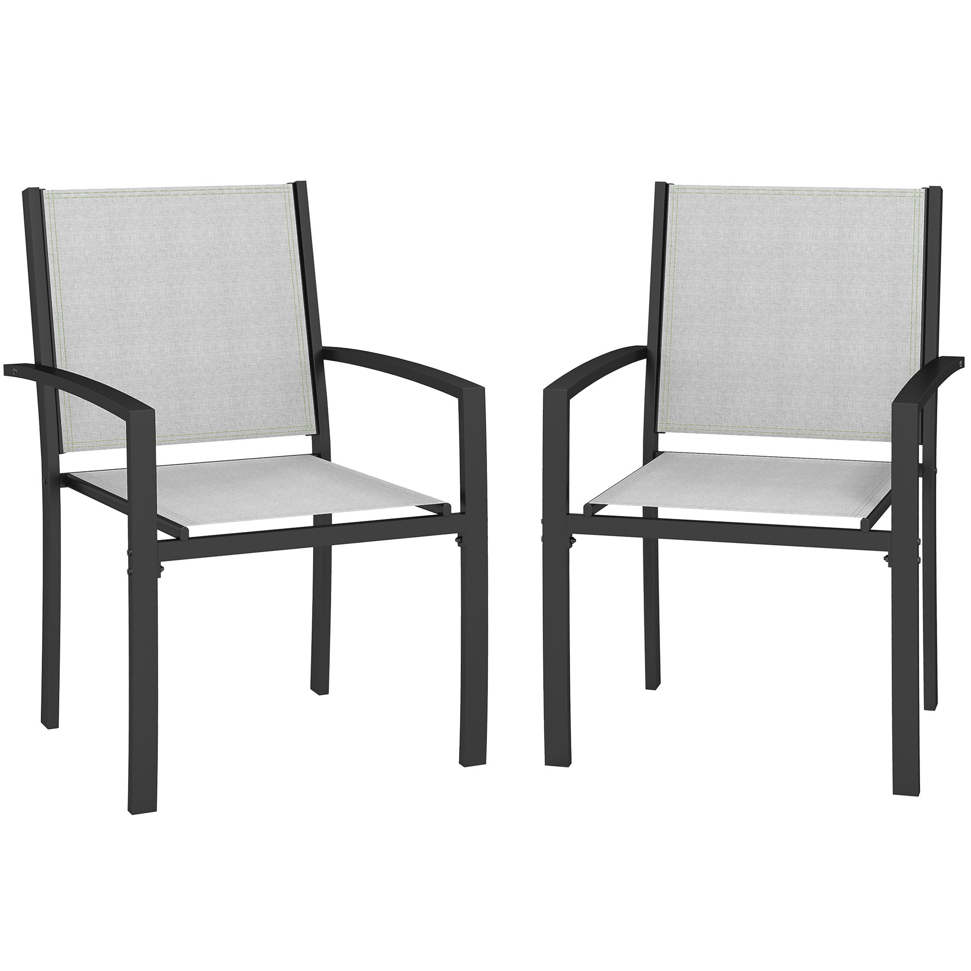 Set of 2 stackable outdoor garden chairs with armrests, steel frame for garden, pool, terrace, light gray