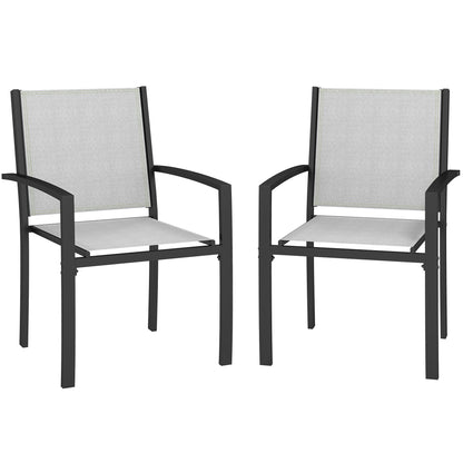 Set of 2 stackable outdoor garden chairs with armrests, steel frame for garden, pool, terrace, light gray
