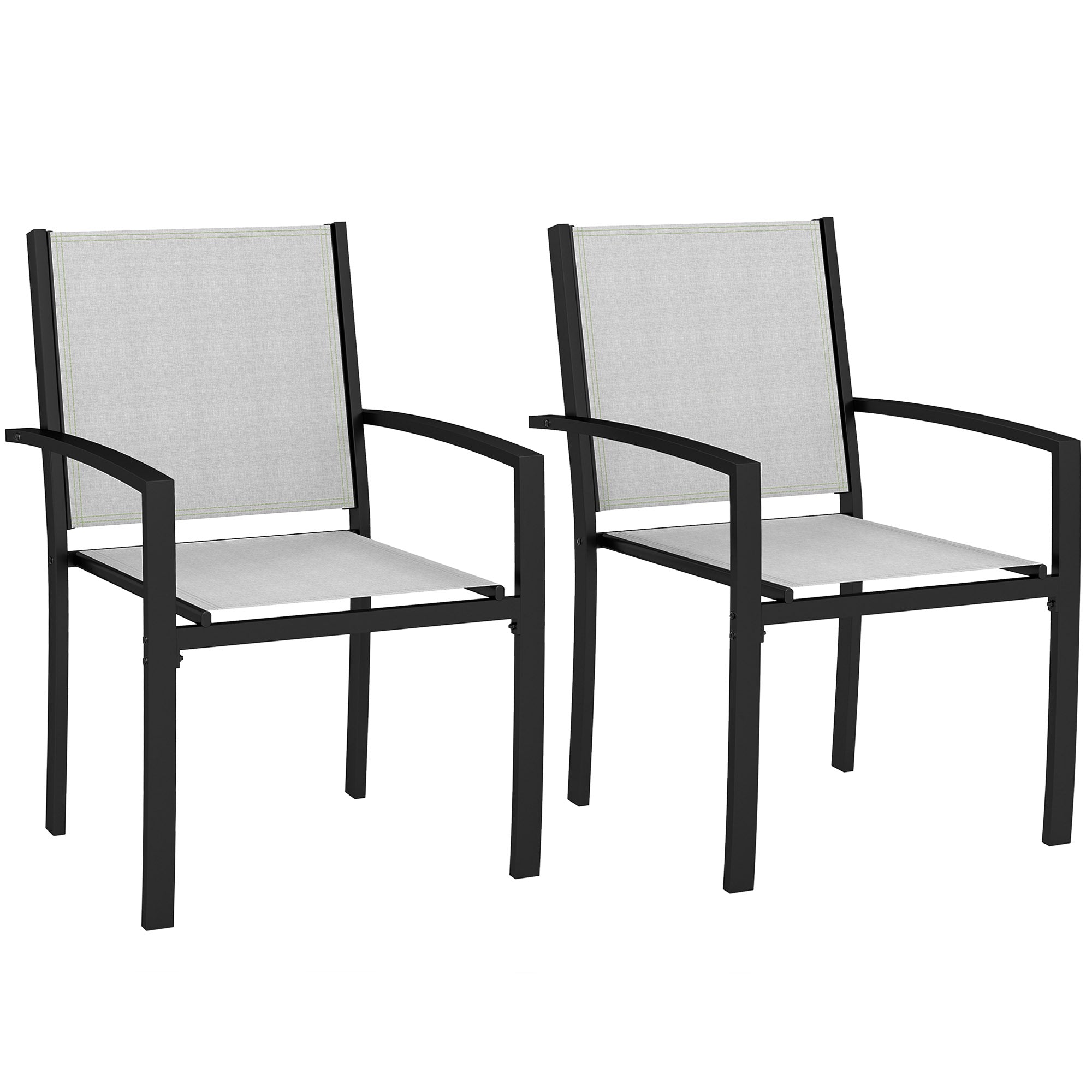 Set of 2 stackable outdoor garden chairs with armrests, steel frame for garden, pool, terrace, light gray