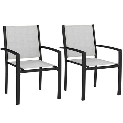 Set of 2 stackable outdoor garden chairs with armrests, steel frame for garden, pool, terrace, light gray