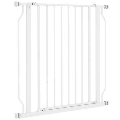 Pet Safety Gate Adjustable Length Stair Gate Hallway Door Barrier No Drilling in Steel and ABS Dim. 75-85L x 76H cm White