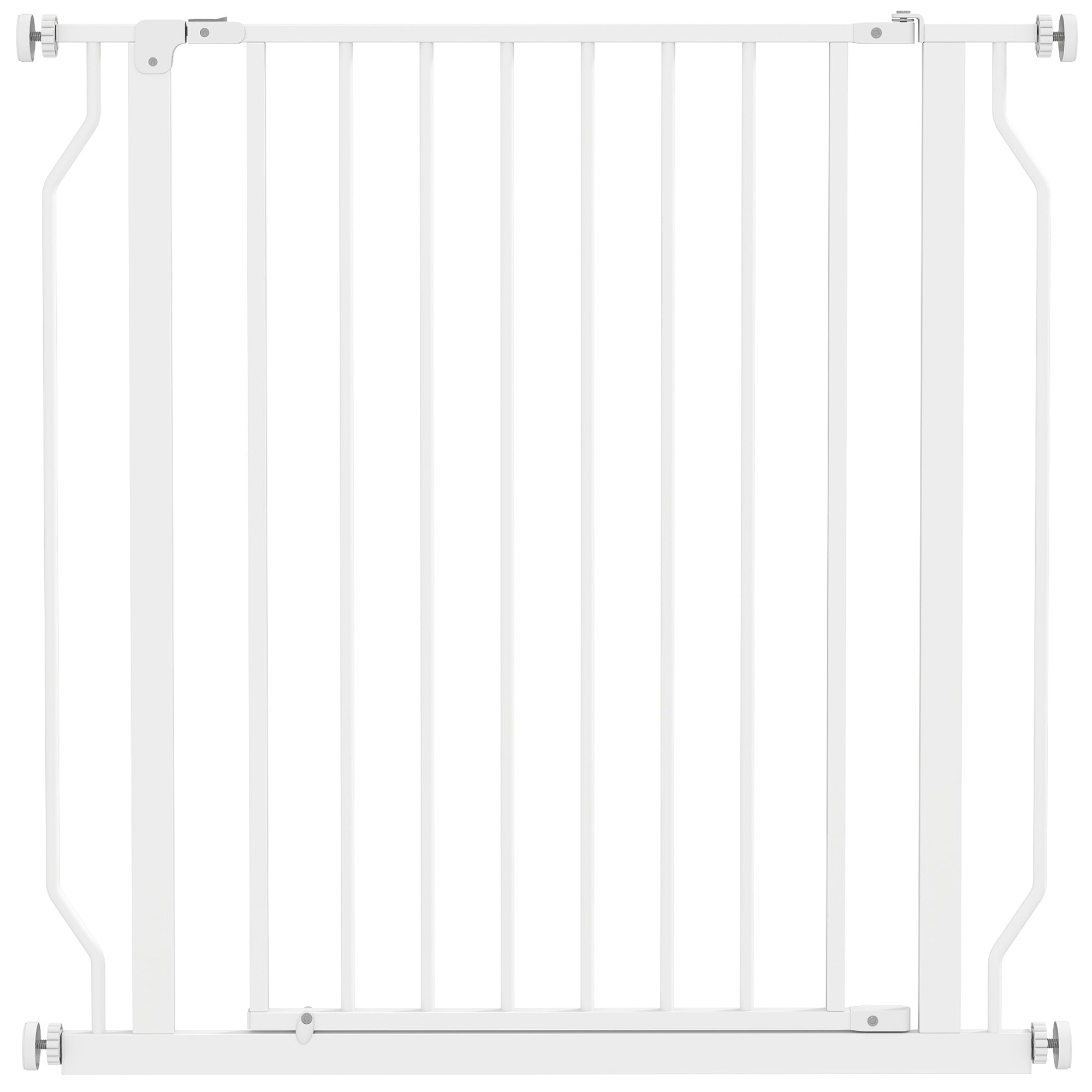 Pet Safety Gate Adjustable Length Stair Gate Hallway Door Barrier No Drilling in Steel and ABS Dim. 75-85L x 76H cm White