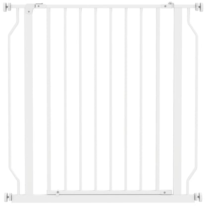 Pet Safety Gate Adjustable Length Stair Gate Hallway Door Barrier No Drilling in Steel and ABS Dim. 75-85L x 76H cm White