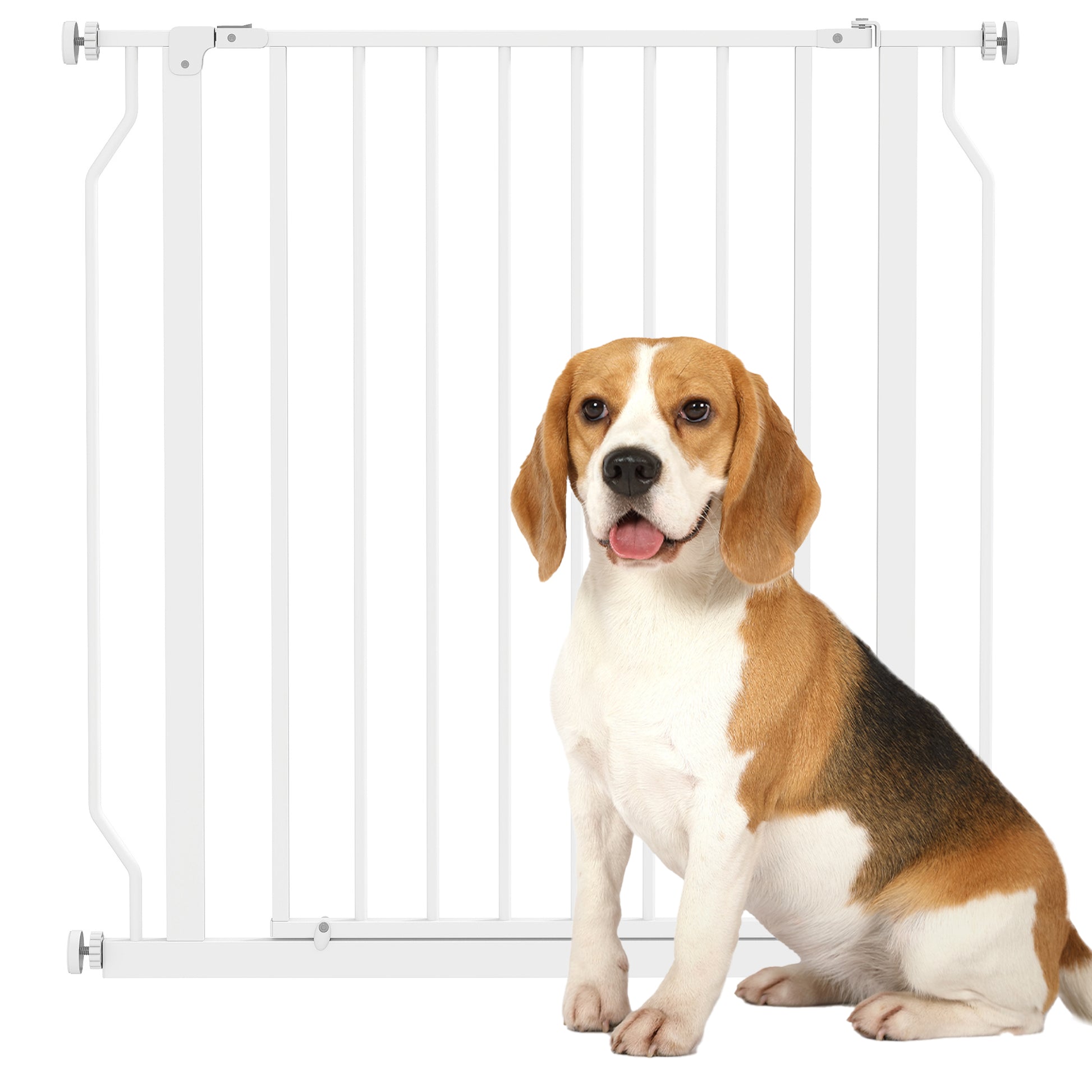 Pet Safety Gate Adjustable Length Stair Gate Hallway Door Barrier No Drilling in Steel and ABS Dim. 75-85L x 76H cm White