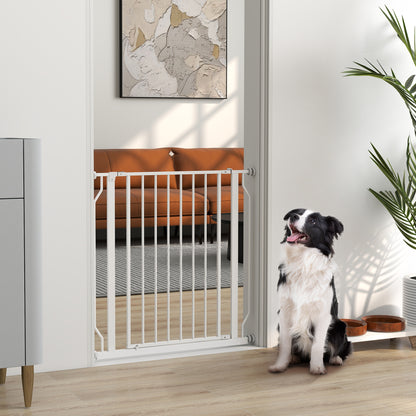 Pet Safety Gate Adjustable Length Stair Gate Hallway Door Barrier No Drilling in Steel and ABS Dim. 75-85L x 76H cm White