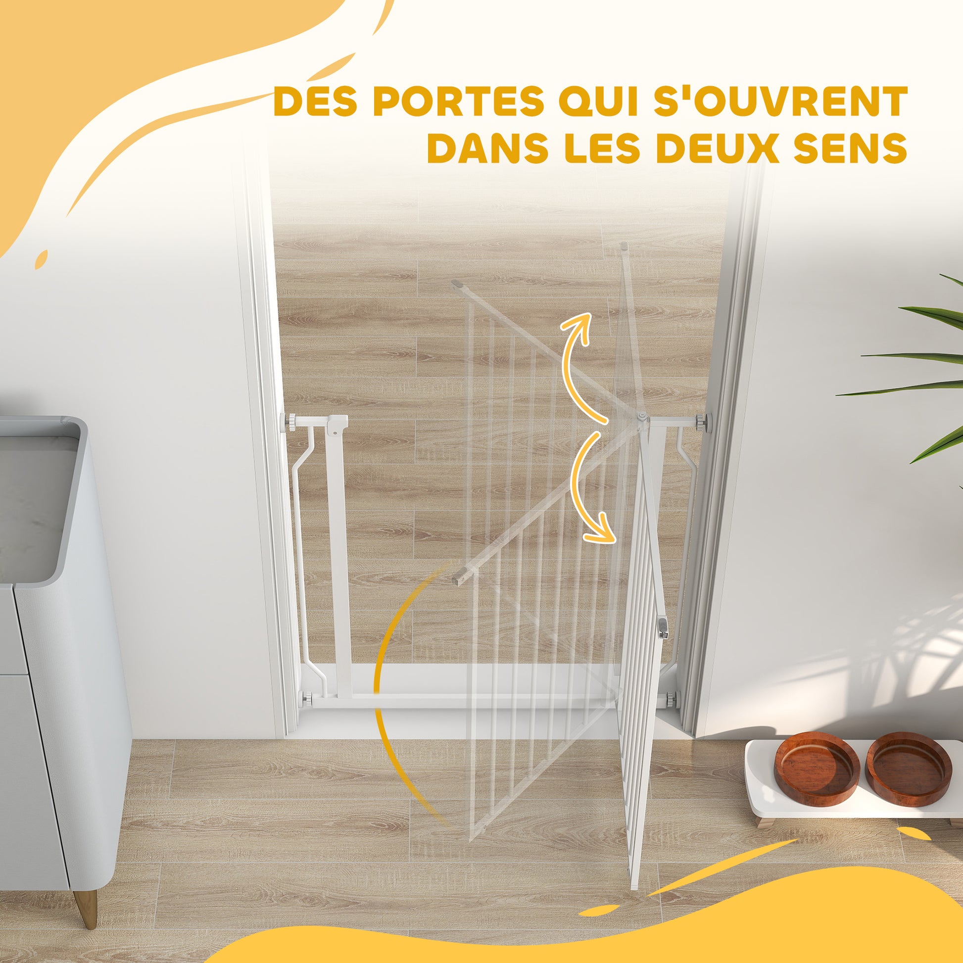 Pet Safety Gate Adjustable Length Stair Gate Hallway Door Barrier No Drilling in Steel and ABS Dim. 75-85L x 76H cm White