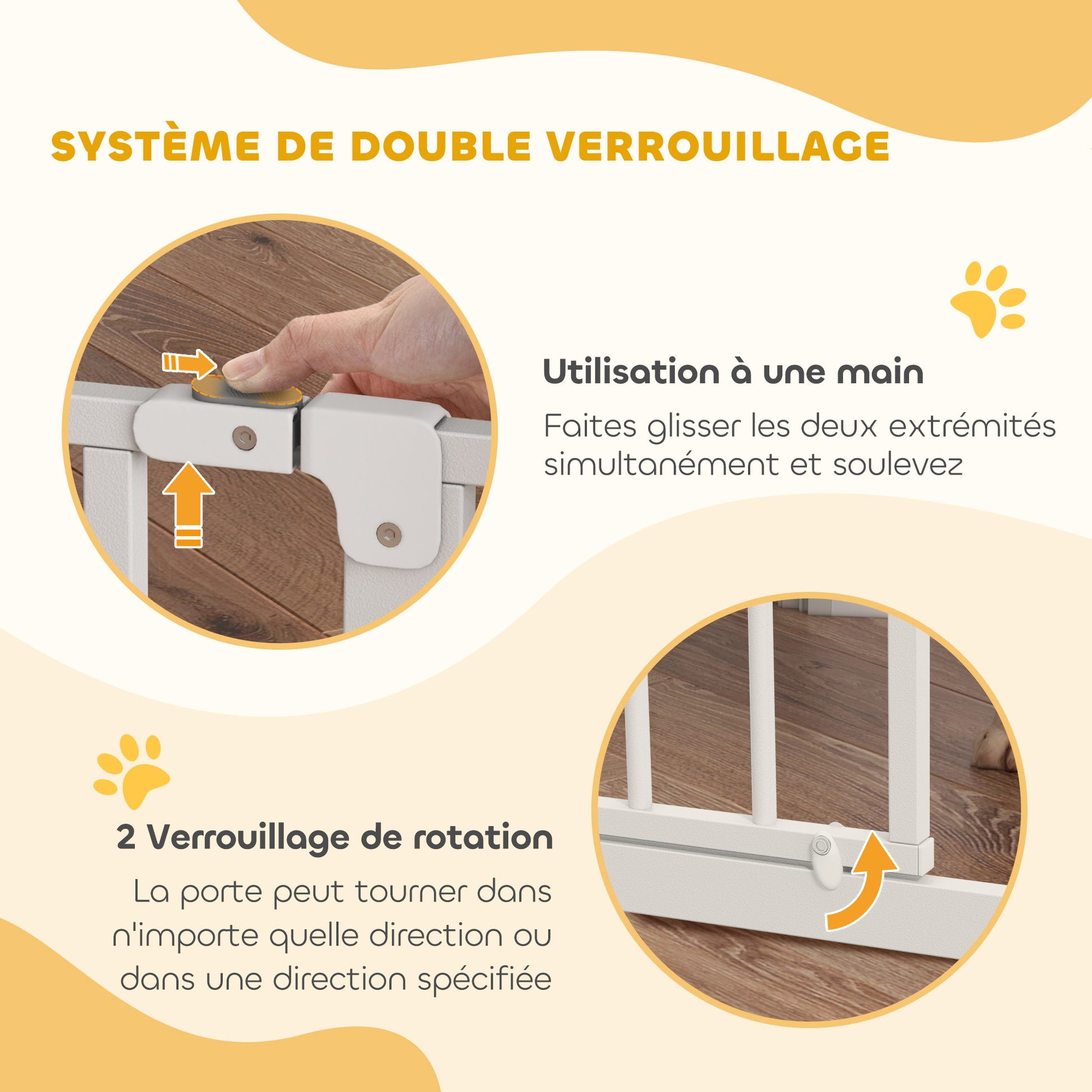 Pet Safety Gate Adjustable Length Stair Gate Hallway Door Barrier No Drilling in Steel and ABS Dim. 75-85L x 76H cm White