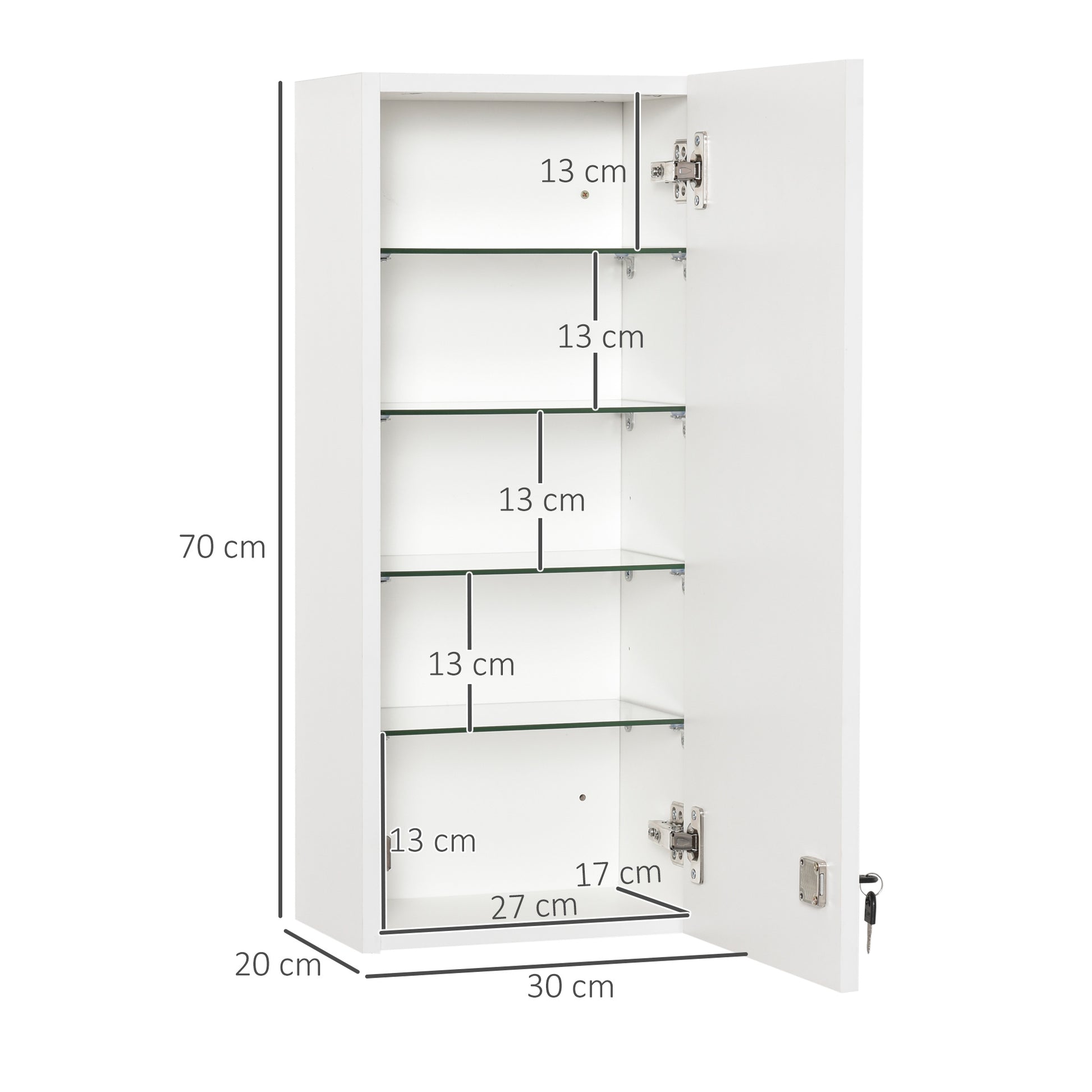 Medicine Cabinet Medicine Cabinet Wall Cabinet Hanging Cabinet with Adjustable Shelf First Aid Cross Lockable for Bathroom Kitchen Hallway White 30x20x70 cm