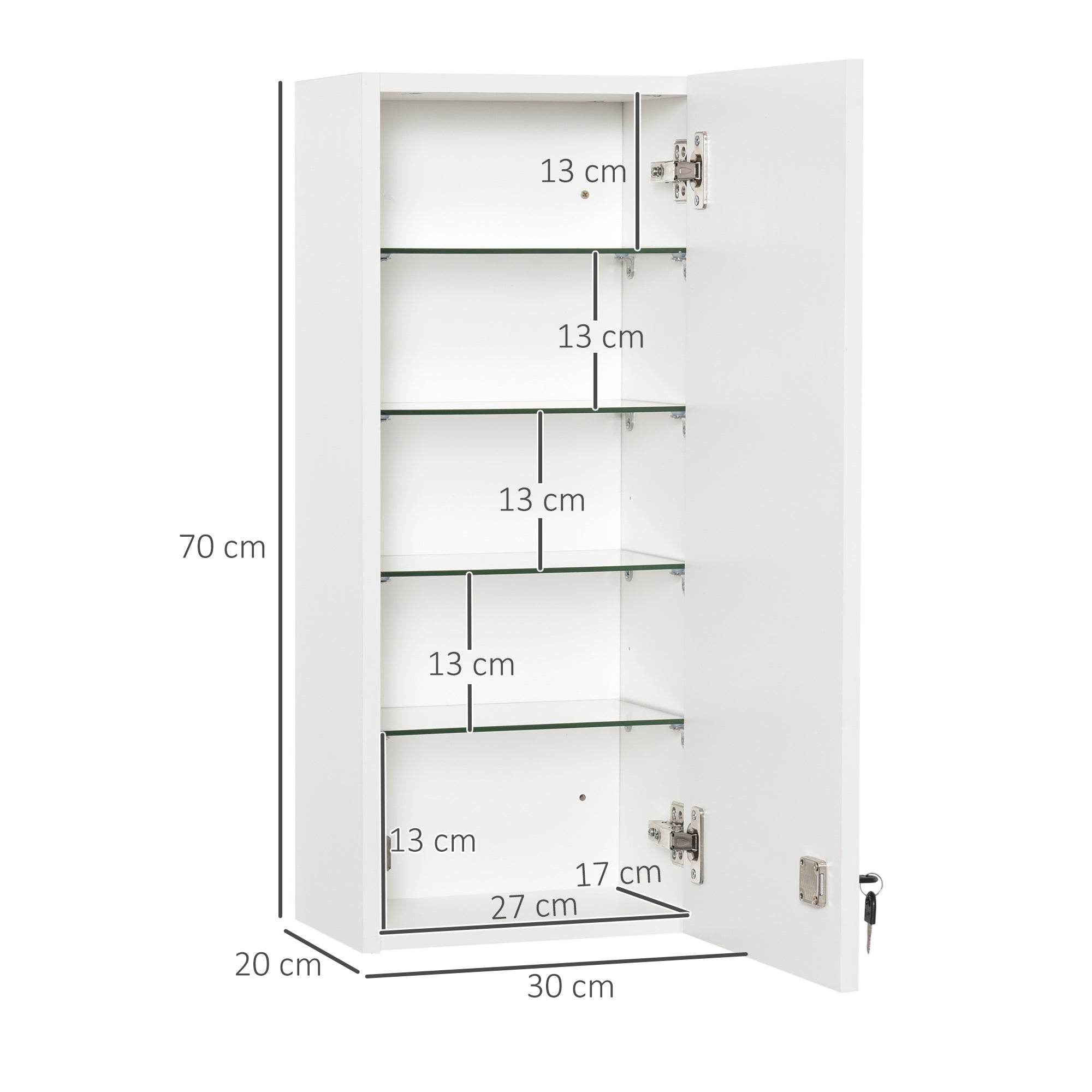 Medicine Cabinet Medicine Cabinet Wall Cabinet Hanging Cabinet with Adjustable Shelf First Aid Cross Lockable for Bathroom Kitchen Hallway White 30x20x70 cm