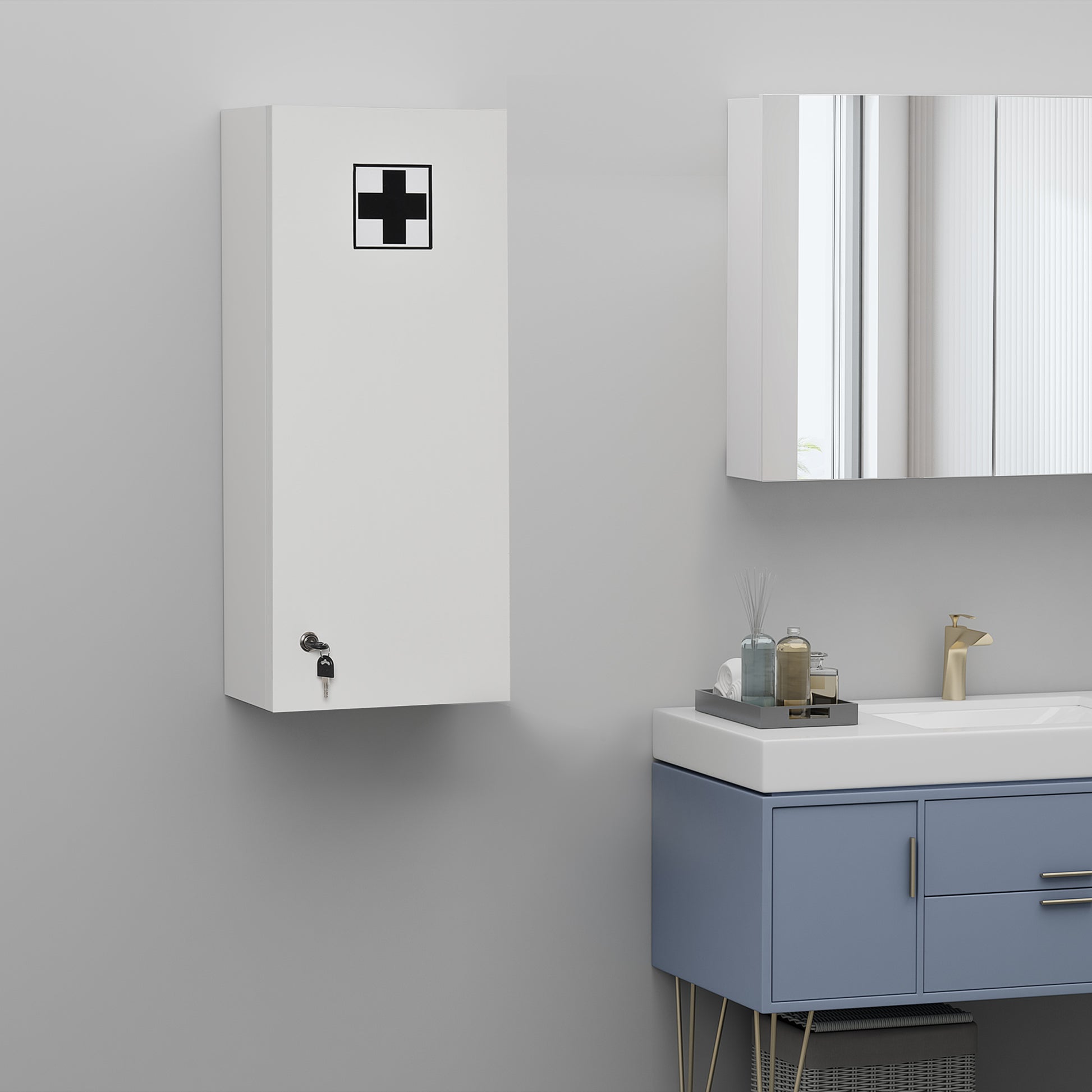 Medicine Cabinet Medicine Cabinet Wall Cabinet Hanging Cabinet with Adjustable Shelf First Aid Cross Lockable for Bathroom Kitchen Hallway White 30x20x70 cm