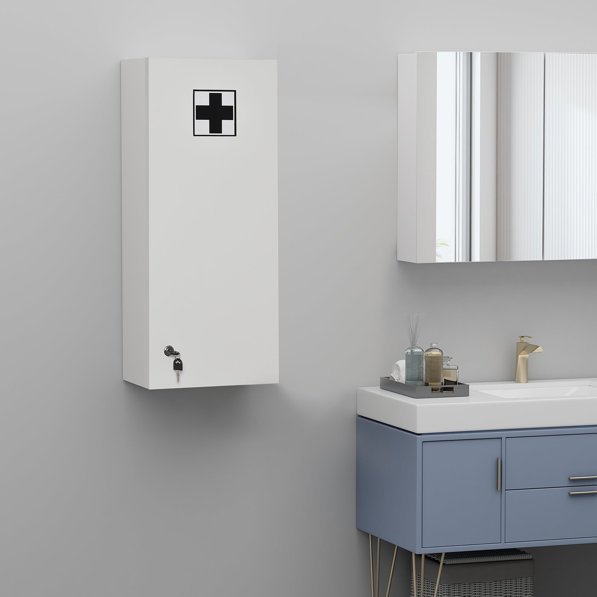 Medicine Cabinet Medicine Cabinet Wall Cabinet Hanging Cabinet with Adjustable Shelf First Aid Cross Lockable for Bathroom Kitchen Hallway White 30x20x70 cm